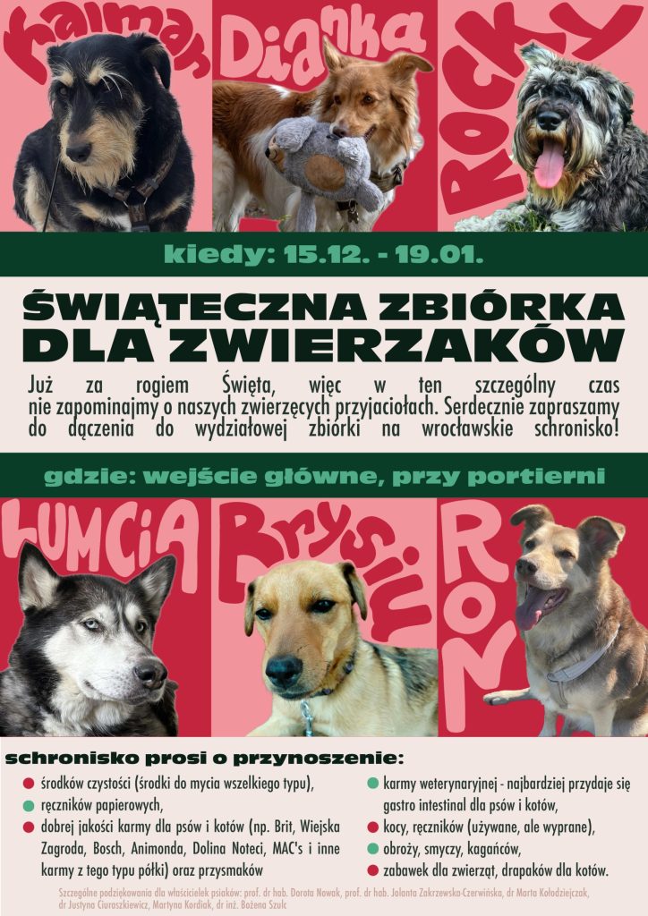 plakat ze zdjęciami zdjęć informujący o zbiórce na schronisko dla zwierząt