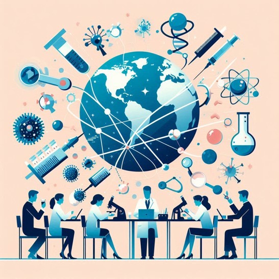 Grafika rysunkowa przedstawiająca postacie i przedmioty związane z nauką